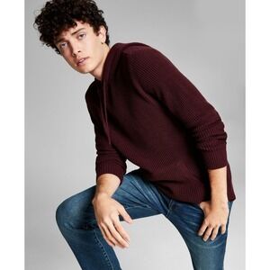 AND‎ NOW THIS Knit Hoodie Pullover Sweater Ribbed Casual Maroon Size M